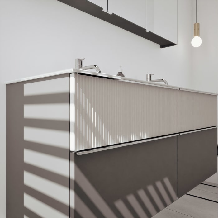 burgbad Fiumo 2.0 Badmöbelset 142 cm mit Waschtisch mit Unterschrank mit Griff G0146 und Spiegelschrank