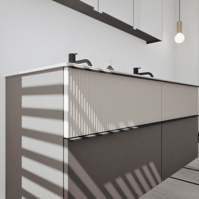 burgbad Fiumo 2.0 Badmöbelset 142 cm mit Waschtisch mit Unterschrank mit Griff G0200 und Spiegelschrank