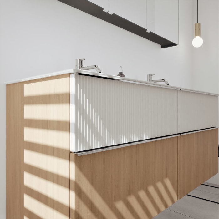 burgbad Fiumo 2.0 Badmöbelset 142 cm mit Waschtisch mit Unterschrank mit Griff G0146 und Spiegelschrank