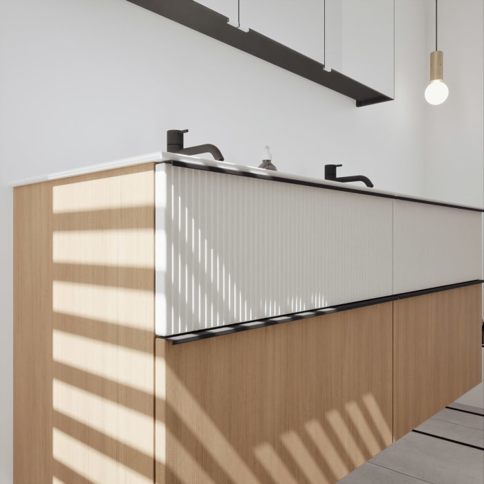 burgbad Fiumo 2.0 Badmöbelset 142 cm mit Waschtisch mit Unterschrank mit Griff G0200 und Spiegelschrank