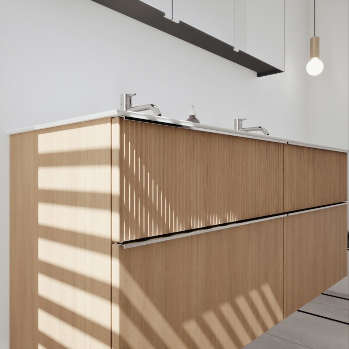 burgbad Fiumo 2.0 Badmöbelset 142 cm mit Waschtisch mit Unterschrank mit Griff G0146 und Spiegelschrank