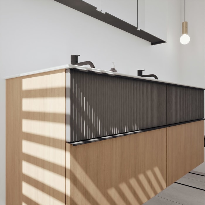 burgbad Fiumo 2.0 Badmöbelset 142 cm mit Waschtisch mit Unterschrank mit Griff G0200 und Spiegelschrank