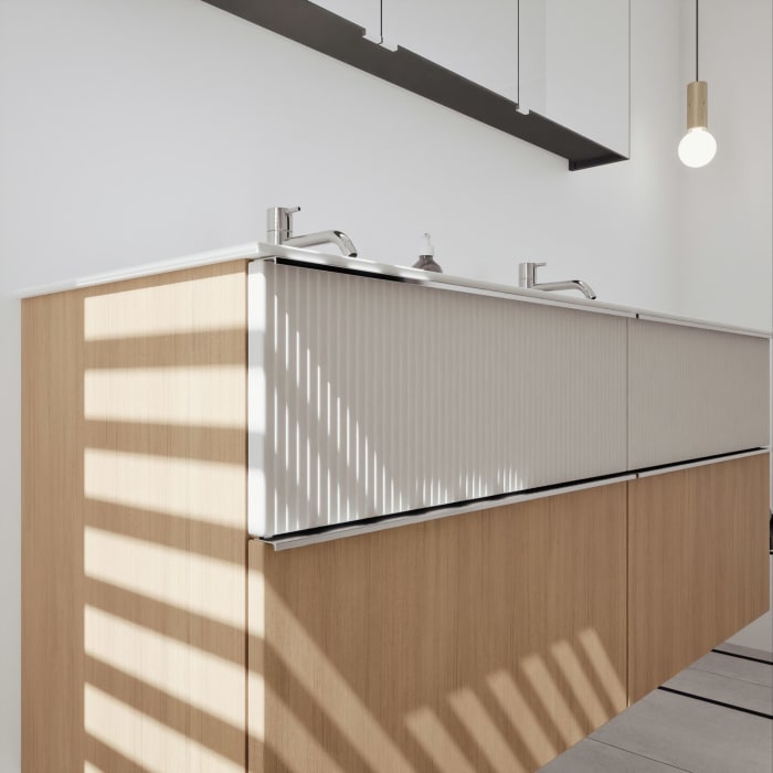 burgbad Fiumo 2.0 Badmöbelset 142 cm mit Waschtisch mit Unterschrank mit Griff G0146 und Spiegelschrank