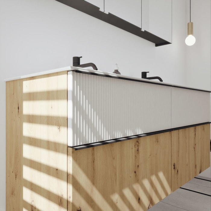 burgbad Fiumo 2.0 Badmöbelset 142 cm mit Waschtisch mit Unterschrank mit Griff G0200 und Spiegelschrank