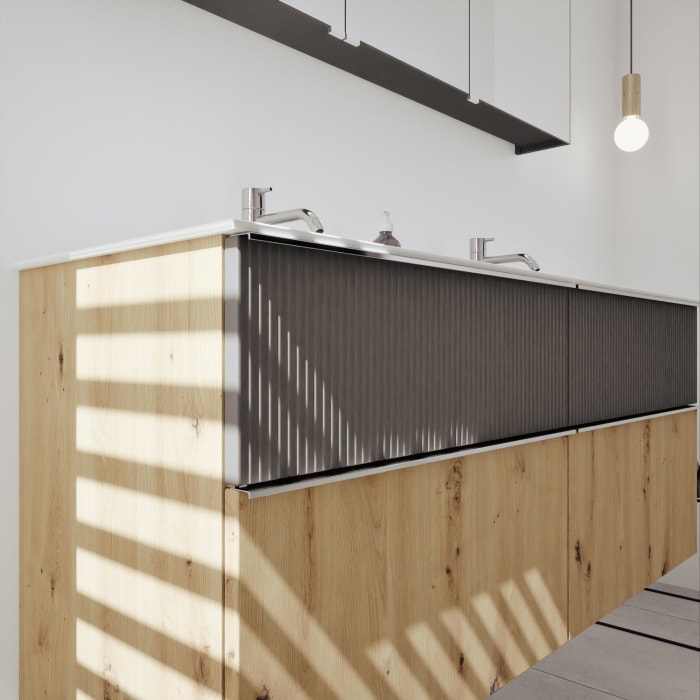 burgbad Fiumo 2.0 Badmöbelset 142 cm mit Waschtisch mit Unterschrank mit Griff G0146 und Spiegelschrank