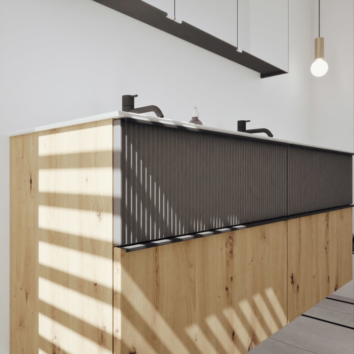 burgbad Fiumo 2.0 Badmöbelset 142 cm mit Waschtisch mit Unterschrank mit Griff G0200 und Spiegelschrank