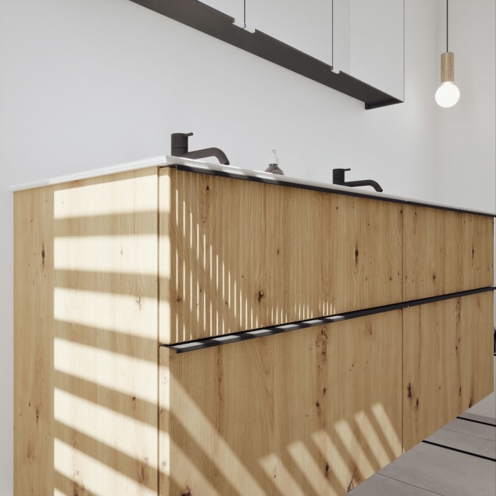 burgbad Fiumo 2.0 Badmöbelset 142 cm mit Waschtisch mit Unterschrank mit Griff G0200 und Spiegelschrank