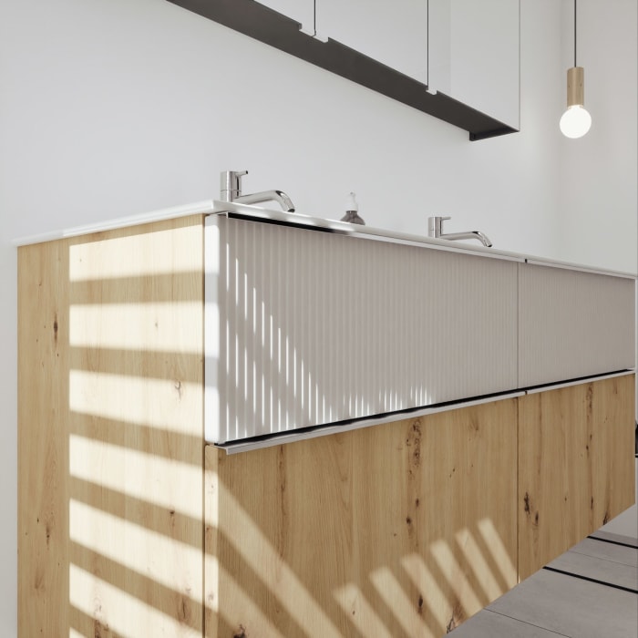 burgbad Fiumo 2.0 Badmöbelset 142 cm mit Waschtisch mit Unterschrank mit Griff G0146 und Spiegelschrank