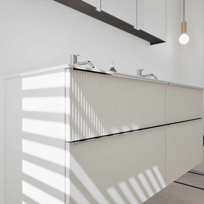 burgbad Fiumo 2.0 Badmöbelset 142 cm mit Waschtisch mit Unterschrank mit Griff G0146 und Spiegelschrank