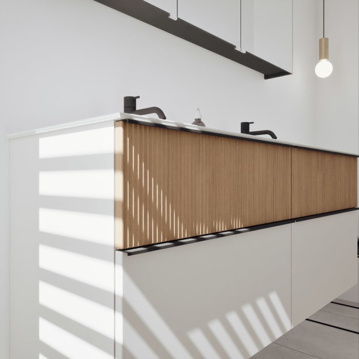 burgbad Fiumo 2.0 Badmöbelset 142 cm mit Waschtisch mit Unterschrank mit Griff G0200 und Spiegelschrank