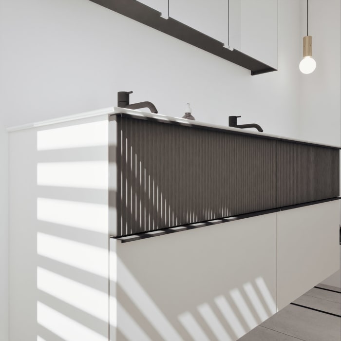 burgbad Fiumo 2.0 Badmöbelset 142 cm mit Waschtisch mit Unterschrank mit Griff G0200 und Spiegelschrank