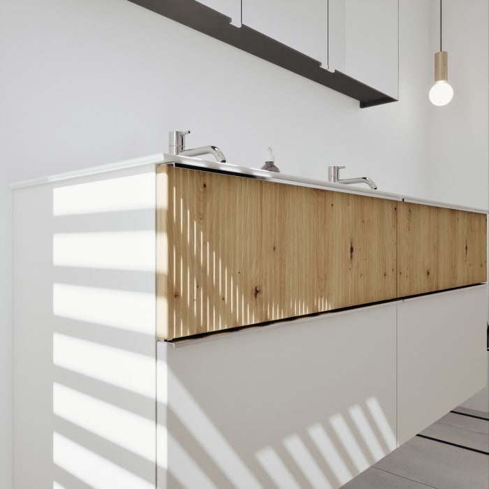 burgbad Fiumo 2.0 Badmöbelset 142 cm mit Waschtisch mit Unterschrank mit Griff G0146 und Spiegelschrank