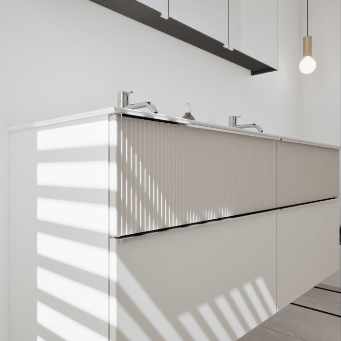 burgbad Fiumo 2.0 Badmöbelset 142 cm mit Waschtisch mit Unterschrank mit Griff G0146 und Spiegelschrank