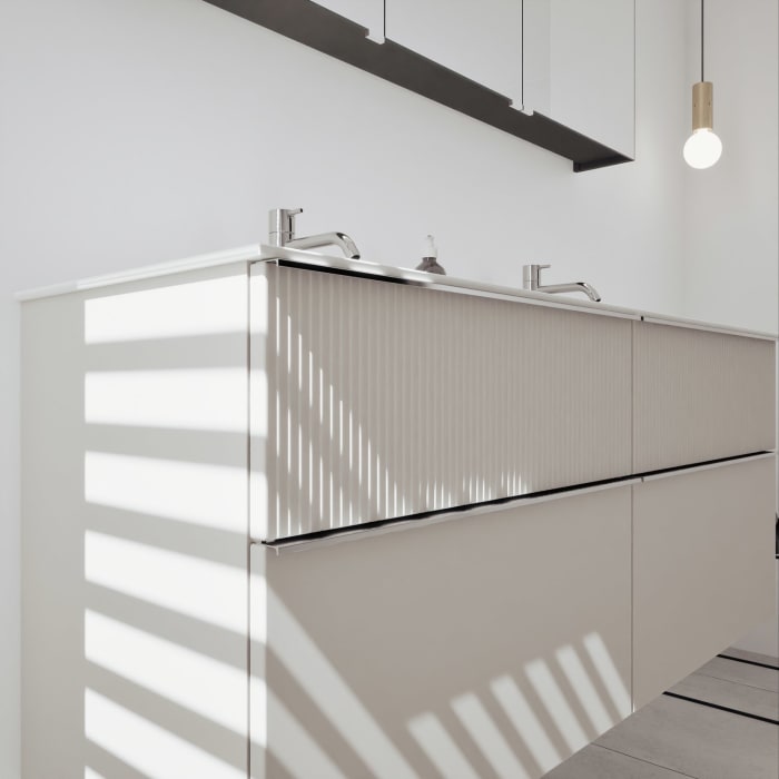 burgbad Fiumo 2.0 Badmöbelset 142 cm mit Waschtisch mit Unterschrank mit Griff G0146 und Spiegelschrank