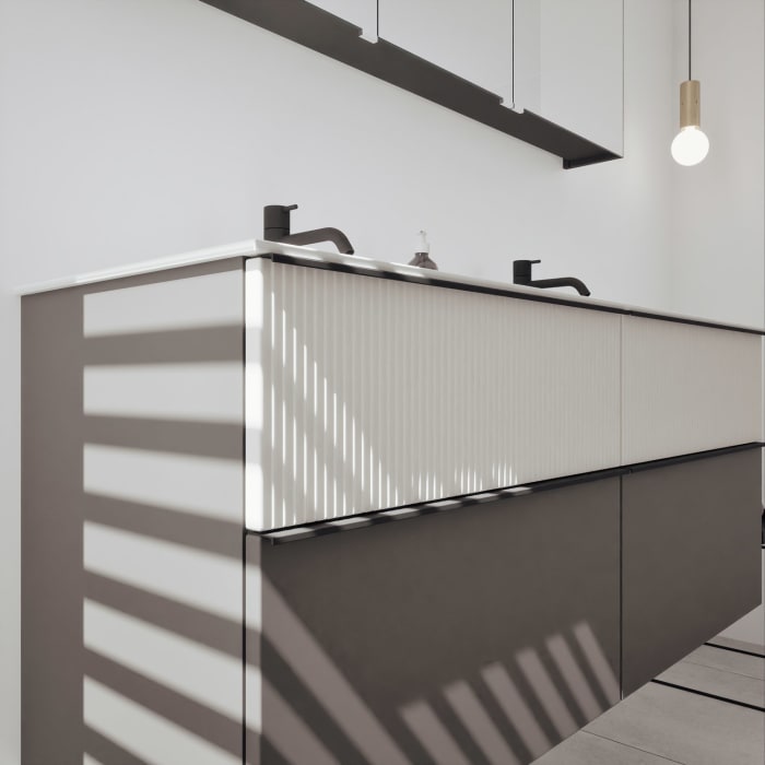 burgbad Fiumo 2.0 Badmöbelset 142 cm mit Waschtisch mit Unterschrank mit Griff G0200 und Spiegelschrank