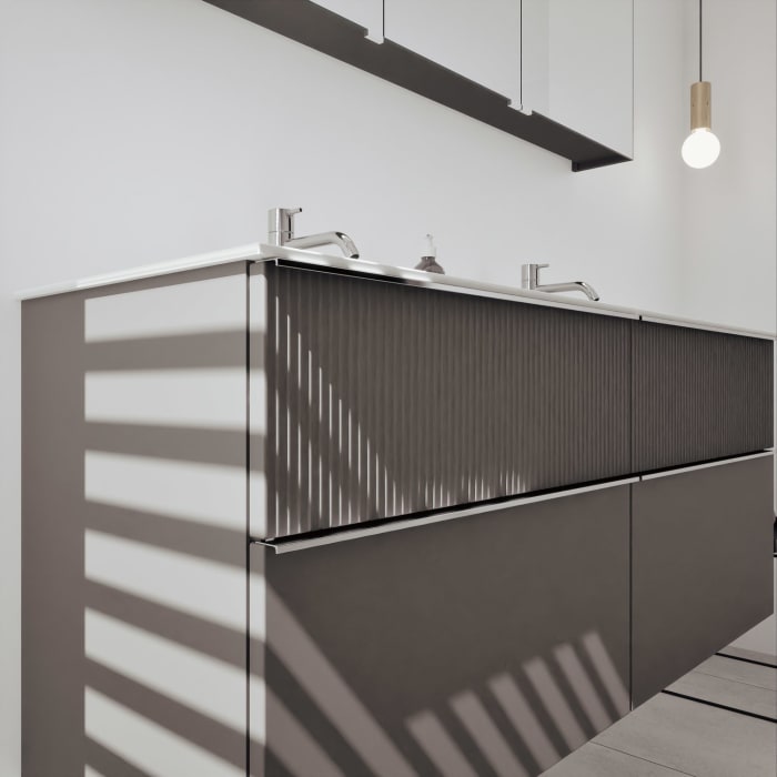 burgbad Fiumo 2.0 Badmöbelset 142 cm mit Waschtisch mit Unterschrank mit Griff G0146 und Spiegelschrank