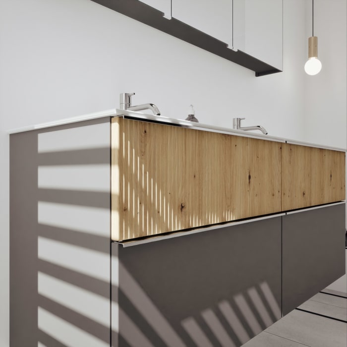 burgbad Fiumo 2.0 Badmöbelset 142 cm mit Waschtisch mit Unterschrank mit Griff G0146 und Spiegelschrank