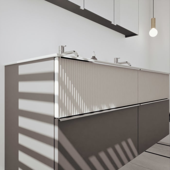 burgbad Fiumo 2.0 Badmöbelset 142 cm mit Waschtisch mit Unterschrank mit Griff G0146 und Spiegelschrank