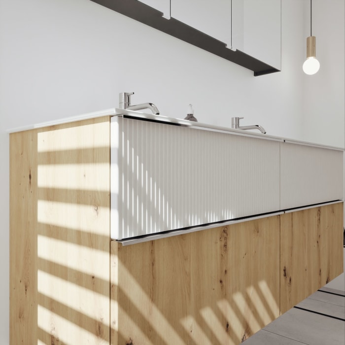 burgbad Fiumo 2.0 Badmöbelset 142 cm mit Waschtisch mit Unterschrank mit Griff G0146 und Spiegelschrank