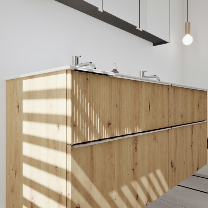 burgbad Fiumo 2.0 Badmöbelset 142 cm mit Waschtisch mit Unterschrank mit Griff G0146 und Spiegelschrank