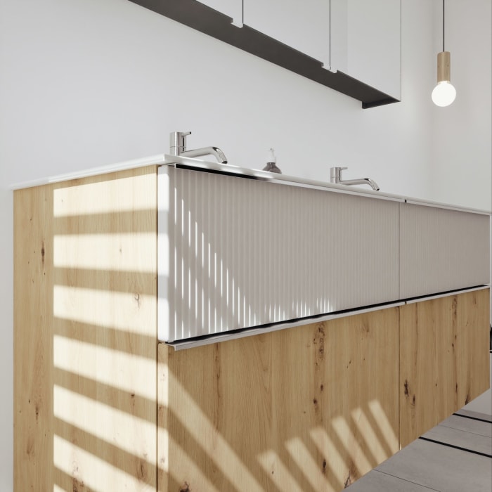 burgbad Fiumo 2.0 Badmöbelset 142 cm mit Waschtisch mit Unterschrank mit Griff G0146 und Spiegelschrank