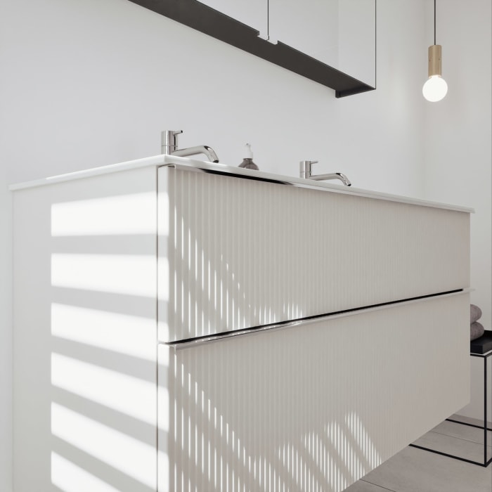 burgbad Fiumo 2.0 Badmöbelset 122 cm mit Waschtisch mit Unterschrank mit Griff G0146 und Spiegelschrank