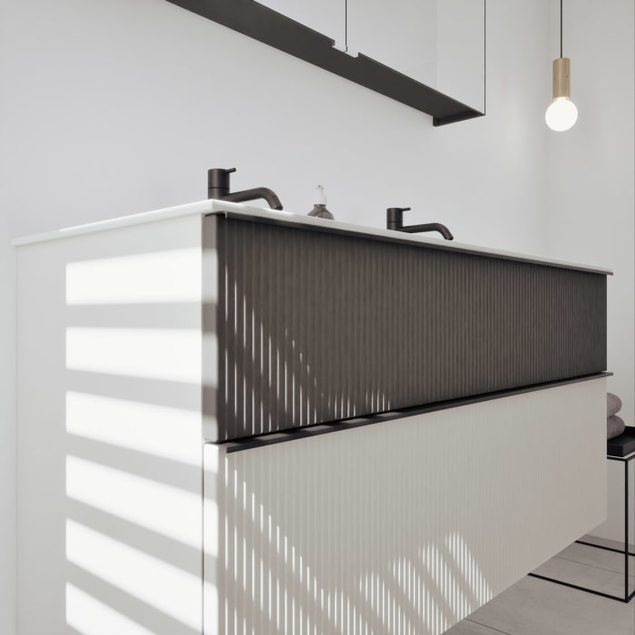 burgbad Fiumo 2.0 Badmöbelset 122 cm mit Waschtisch mit Unterschrank mit Griff G0200 und Spiegelschrank