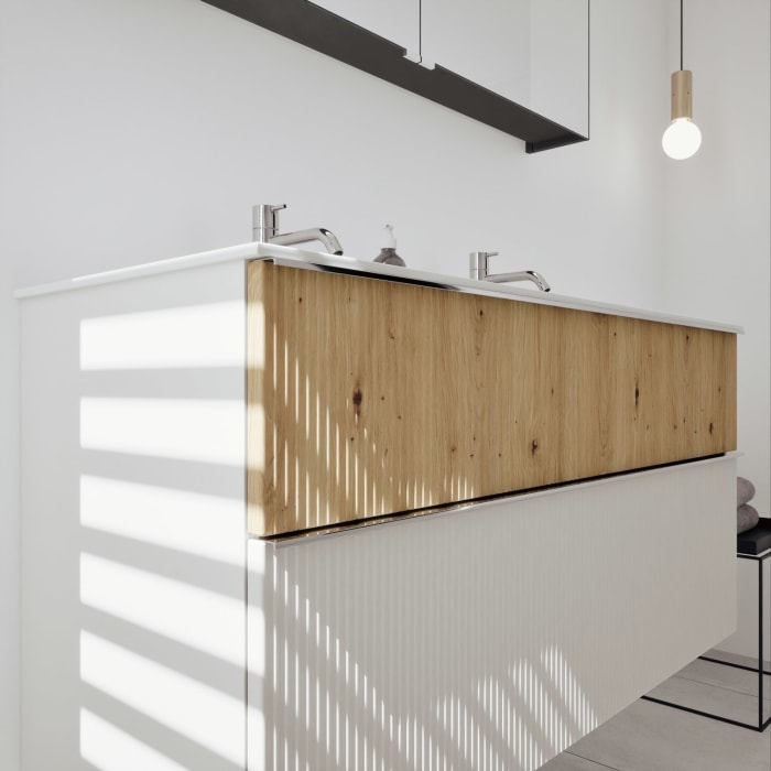 burgbad Fiumo 2.0 Badmöbelset 122 cm mit Waschtisch mit Unterschrank mit Griff G0146 und Spiegelschrank