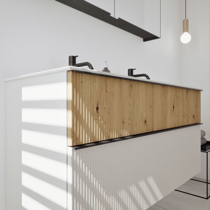 burgbad Fiumo 2.0 Badmöbelset 122 cm mit Waschtisch mit Unterschrank mit Griff G0200 und Spiegelschrank