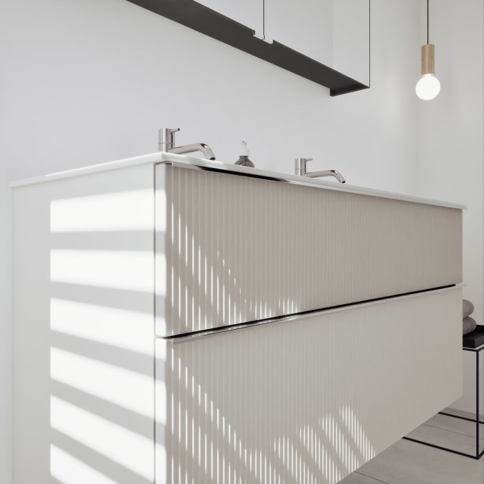 burgbad Fiumo 2.0 Badmöbelset 122 cm mit Waschtisch mit Unterschrank mit Griff G0146 und Spiegelschrank