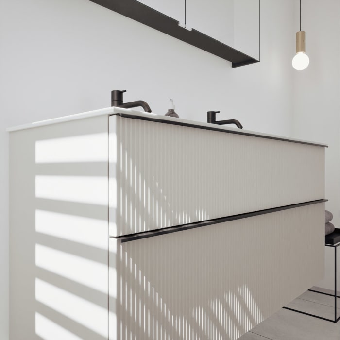 burgbad Fiumo 2.0 Badmöbelset 122 cm mit Waschtisch mit Unterschrank mit Griff G0200 und Spiegelschrank