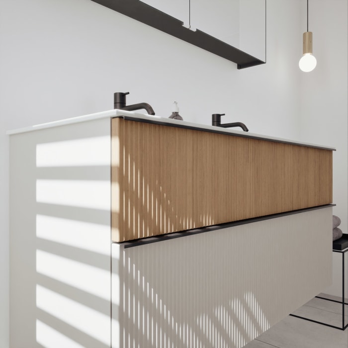 burgbad Fiumo 2.0 Badmöbelset 122 cm mit Waschtisch mit Unterschrank mit Griff G0200 und Spiegelschrank