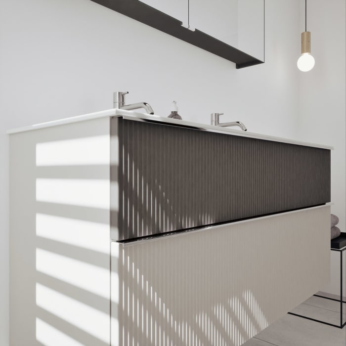 burgbad Fiumo 2.0 Badmöbelset 122 cm mit Waschtisch mit Unterschrank mit Griff G0146 und Spiegelschrank