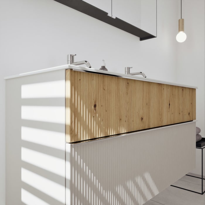 burgbad Fiumo 2.0 Badmöbelset 122 cm mit Waschtisch mit Unterschrank mit Griff G0146 und Spiegelschrank