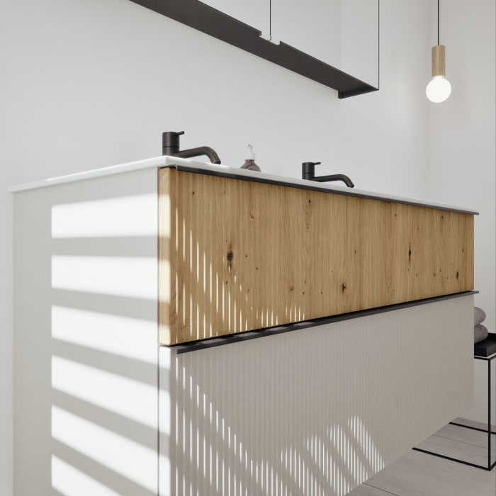 burgbad Fiumo 2.0 Badmöbelset 122 cm mit Waschtisch mit Unterschrank mit Griff G0200 und Spiegelschrank