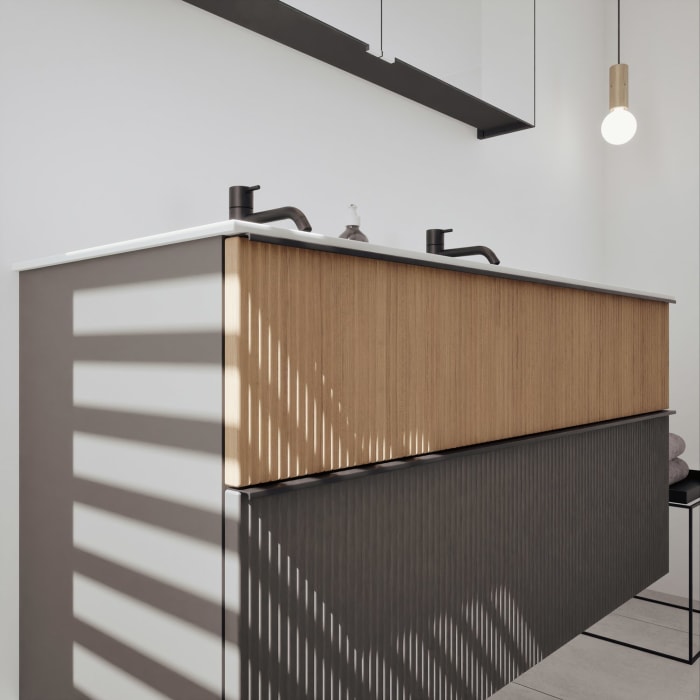 burgbad Fiumo 2.0 Badmöbelset 122 cm mit Waschtisch mit Unterschrank mit Griff G0200 und Spiegelschrank