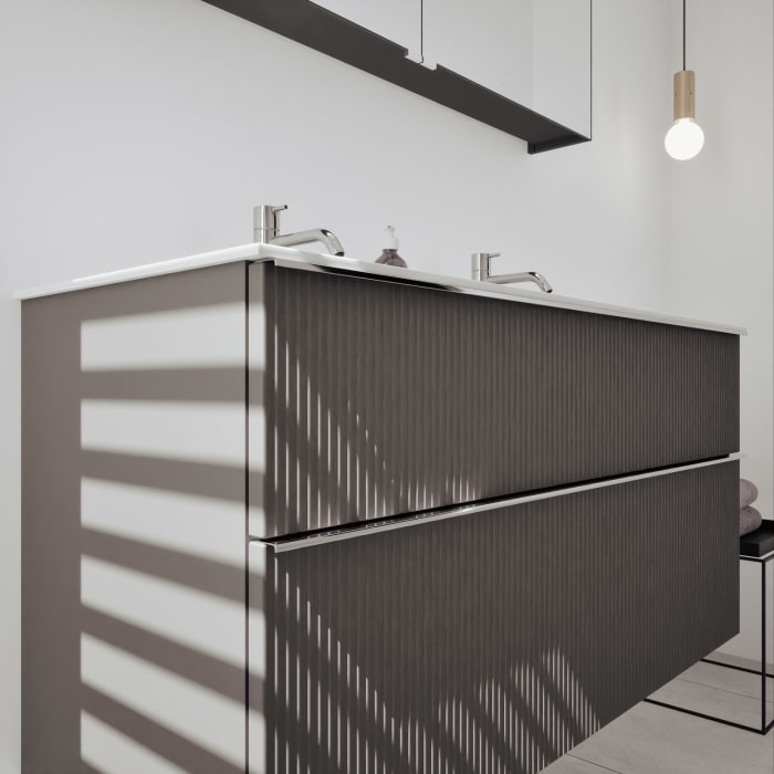 burgbad Fiumo 2.0 Badmöbelset 122 cm mit Waschtisch mit Unterschrank mit Griff G0146 und Spiegelschrank