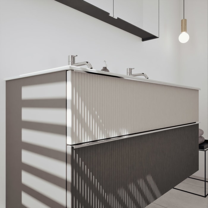 burgbad Fiumo 2.0 Badmöbelset 122 cm mit Waschtisch mit Unterschrank mit Griff G0146 und Spiegelschrank