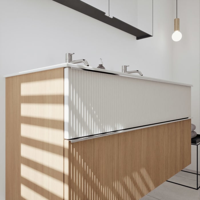 burgbad Fiumo 2.0 Badmöbelset 122 cm mit Waschtisch mit Unterschrank mit Griff G0146 und Spiegelschrank