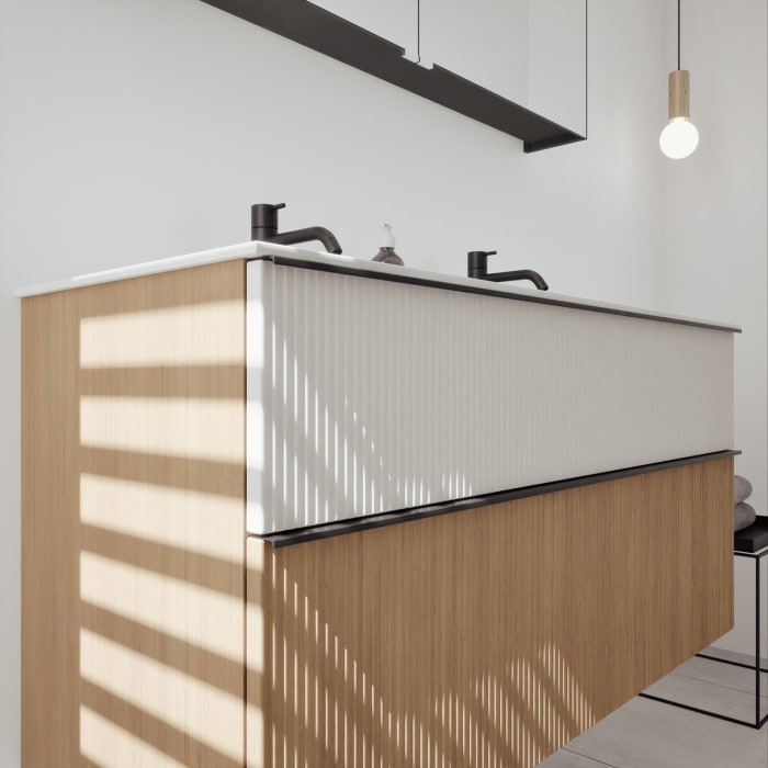 burgbad Fiumo 2.0 Badmöbelset 122 cm mit Waschtisch mit Unterschrank mit Griff G0200 und Spiegelschrank