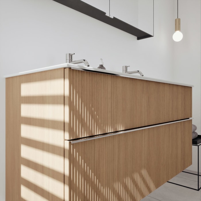 burgbad Fiumo 2.0 Badmöbelset 122 cm mit Waschtisch mit Unterschrank mit Griff G0146 und Spiegelschrank