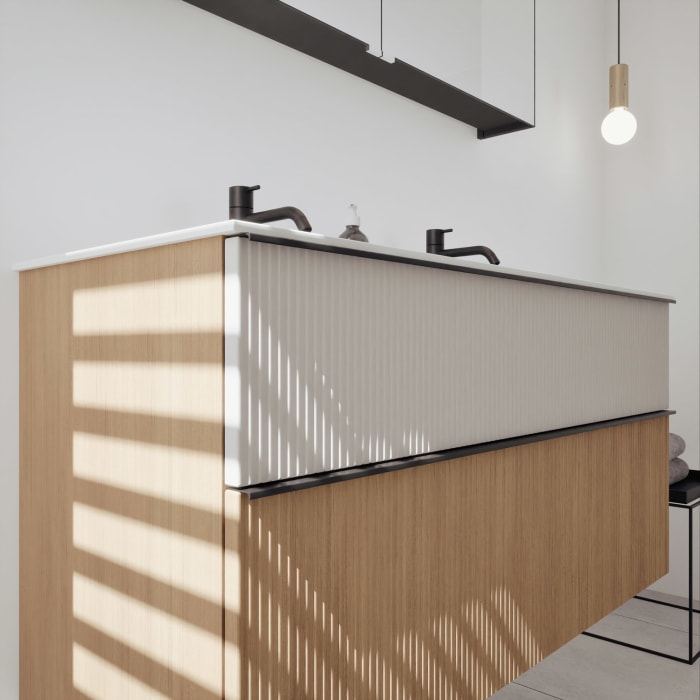 burgbad Fiumo 2.0 Badmöbelset 122 cm mit Waschtisch mit Unterschrank mit Griff G0200 und Spiegelschrank