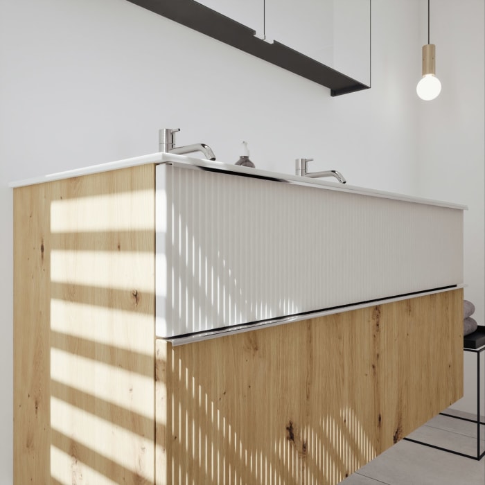 burgbad Fiumo 2.0 Badmöbelset 122 cm mit Waschtisch mit Unterschrank mit Griff G0146 und Spiegelschrank