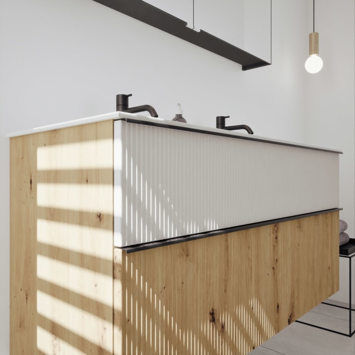 burgbad Fiumo 2.0 Badmöbelset 122 cm mit Waschtisch mit Unterschrank mit Griff G0200 und Spiegelschrank