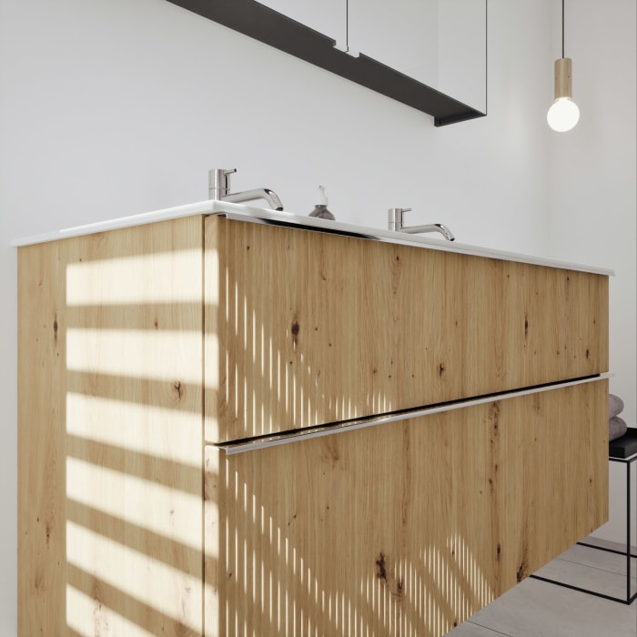 burgbad Fiumo 2.0 Badmöbelset 122 cm mit Waschtisch mit Unterschrank mit Griff G0146 und Spiegelschrank