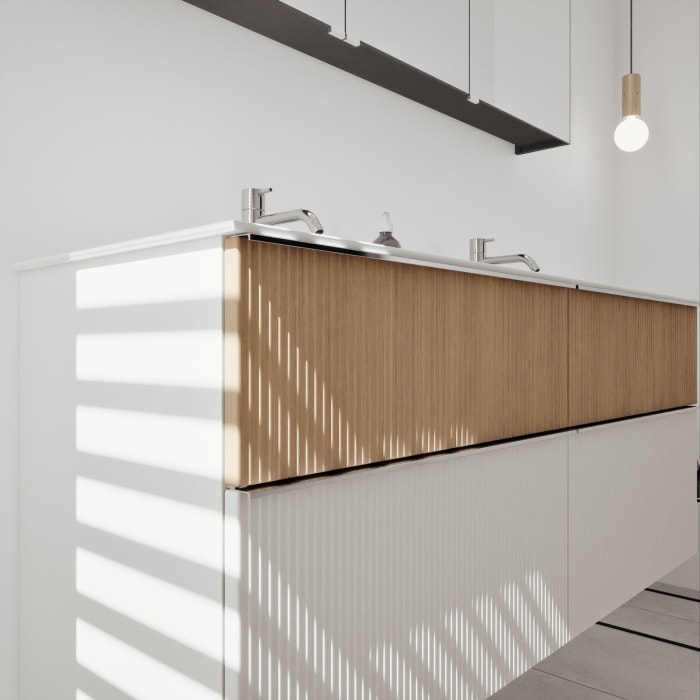 burgbad Fiumo 2.0 Badmöbelset 142 cm mit Waschtisch mit Unterschrank mit Griff G0146 und Spiegelschrank