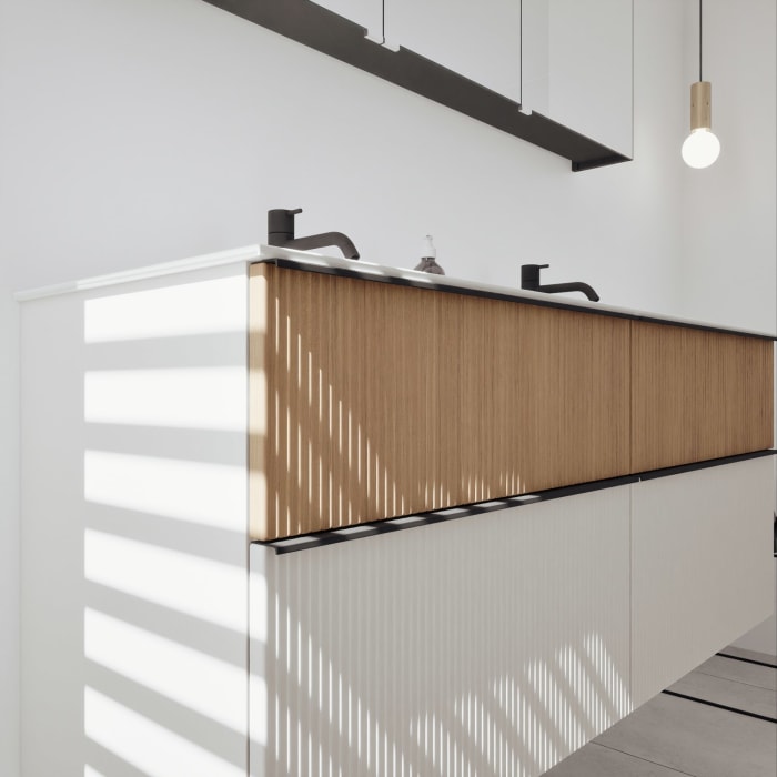 burgbad Fiumo 2.0 Badmöbelset 142 cm mit Waschtisch mit Unterschrank mit Griff G0200 und Spiegelschrank