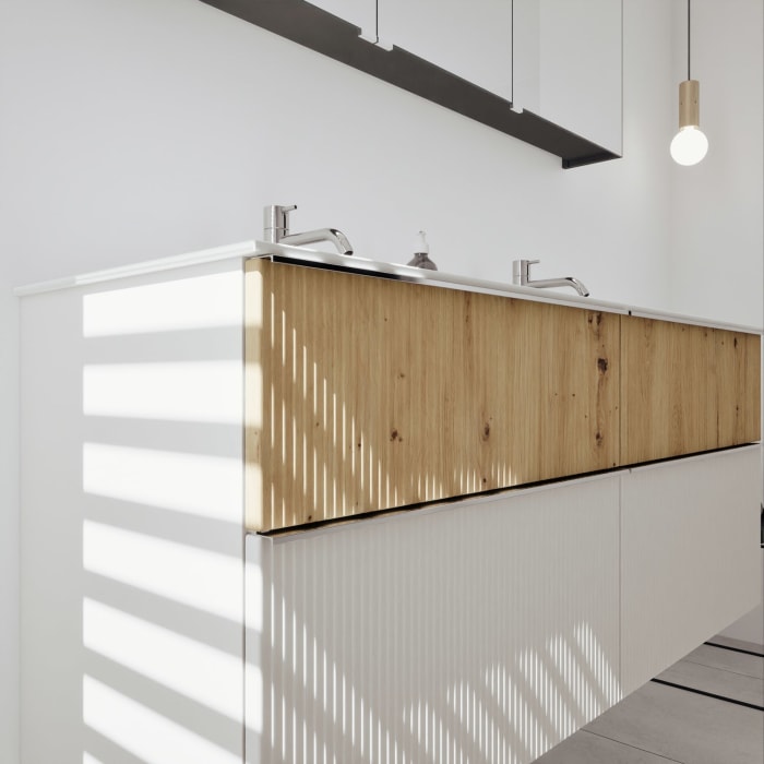 burgbad Fiumo 2.0 Badmöbelset 142 cm mit Waschtisch mit Unterschrank mit Griff G0146 und Spiegelschrank