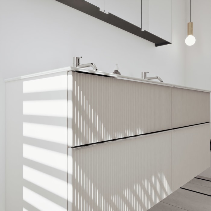 burgbad Fiumo 2.0 Badmöbelset 142 cm mit Waschtisch mit Unterschrank mit Griff G0146 und Spiegelschrank