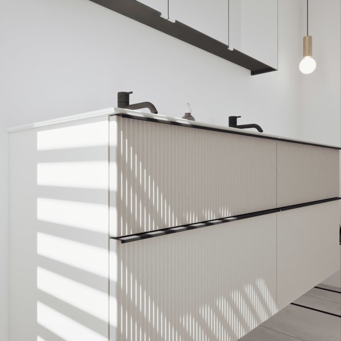 burgbad Fiumo 2.0 Badmöbelset 142 cm mit Waschtisch mit Unterschrank mit Griff G0200 und Spiegelschrank